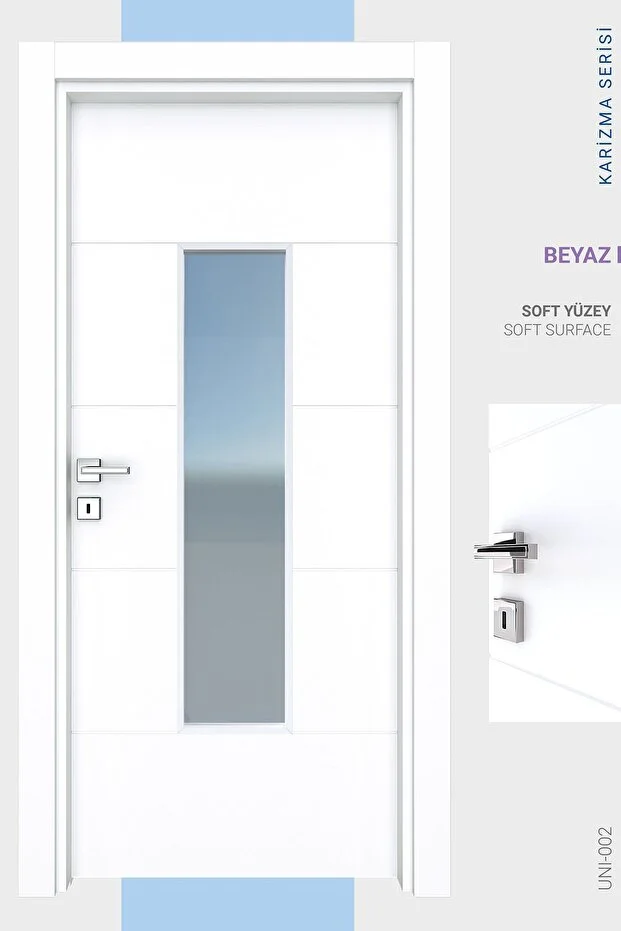 MELAMİN KARİZMA İKİ CAMLI ODA KAPISI, BEYAZ, 86/204/14-17 CM